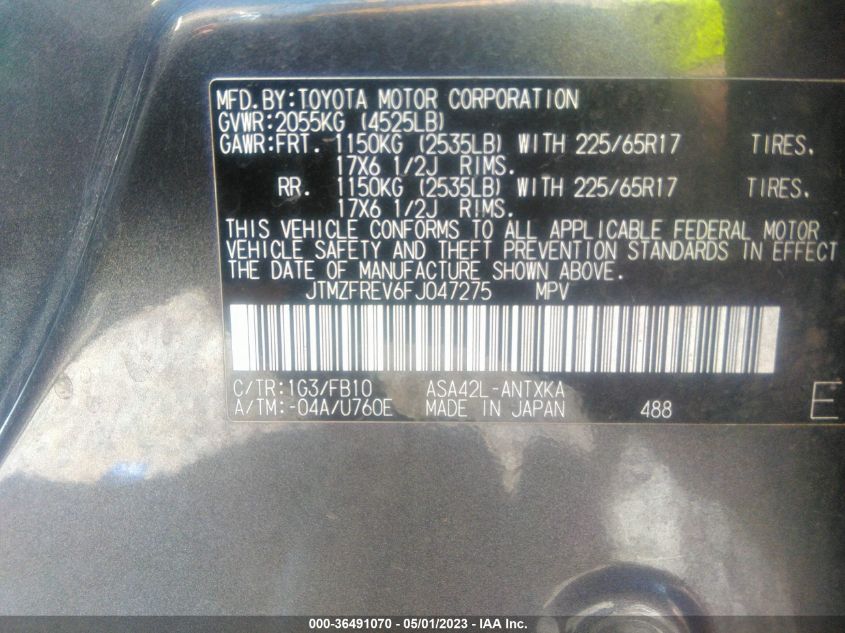 2015 TOYOTA RAV4 LE - JTMZFREV6FJ047275