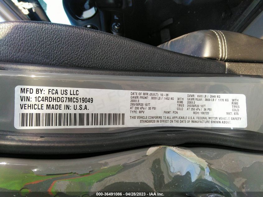 2021 DODGE DURANGO GT PLUS - 1C4RDHDG7MC519049