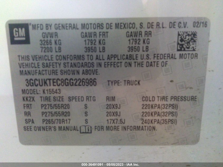 2016 CHEVROLET SILVERADO 1500 HIGH COUNTRY - 3GCUKTEC8GG226986