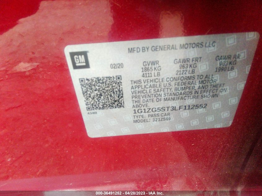 2020 CHEVROLET MALIBU RS - 1G1ZG5ST3LF112552