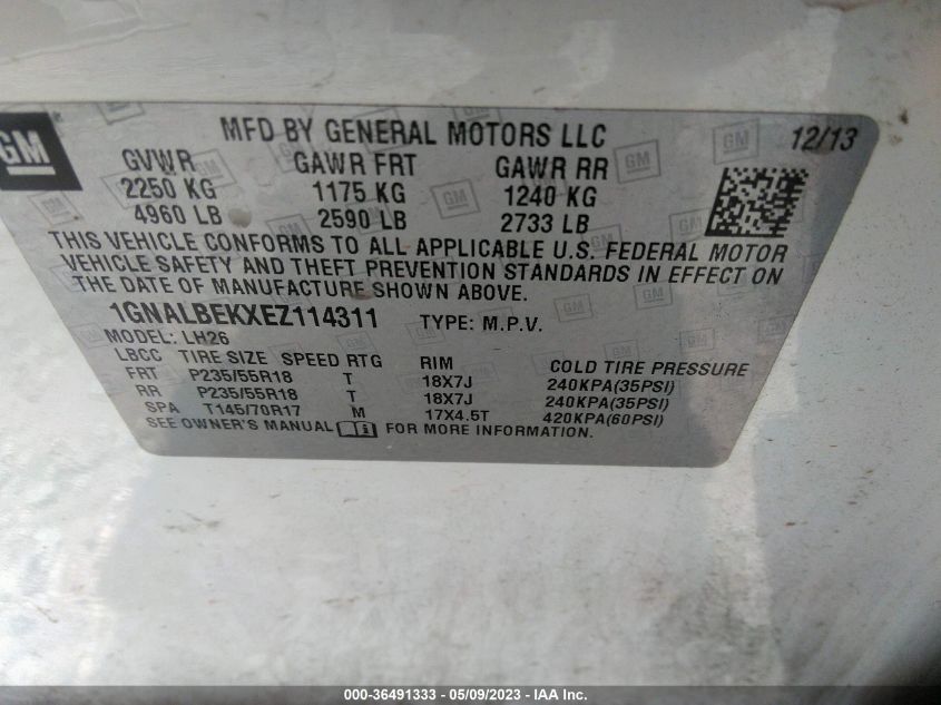 2014 CHEVROLET EQUINOX LT - 1GNALBEKXEZ114311