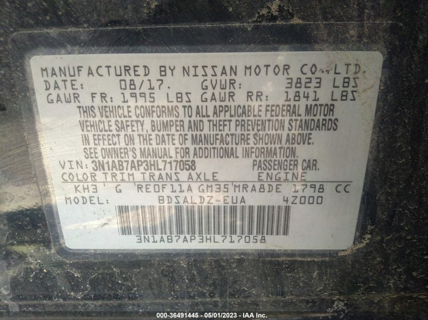2017 NISSAN SENTRA SV - 3N1AB7AP3HL717058