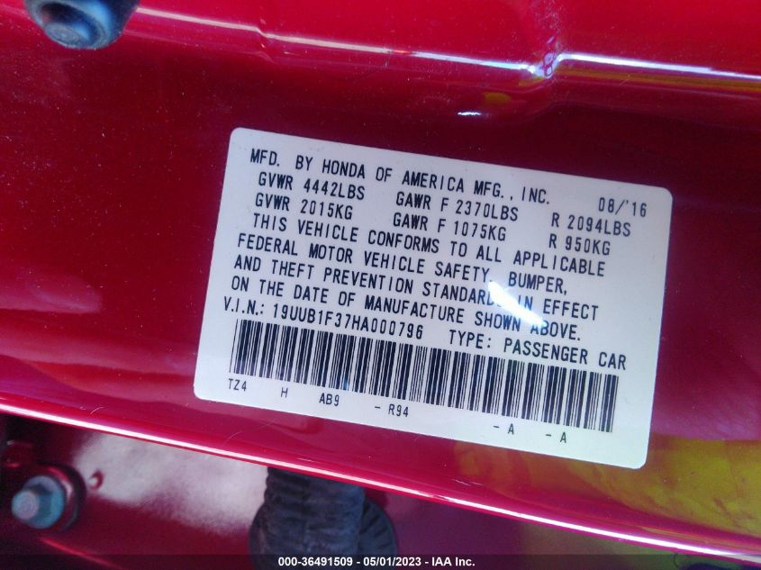 2017 ACURA TLX - 19UUB1F37HA000796