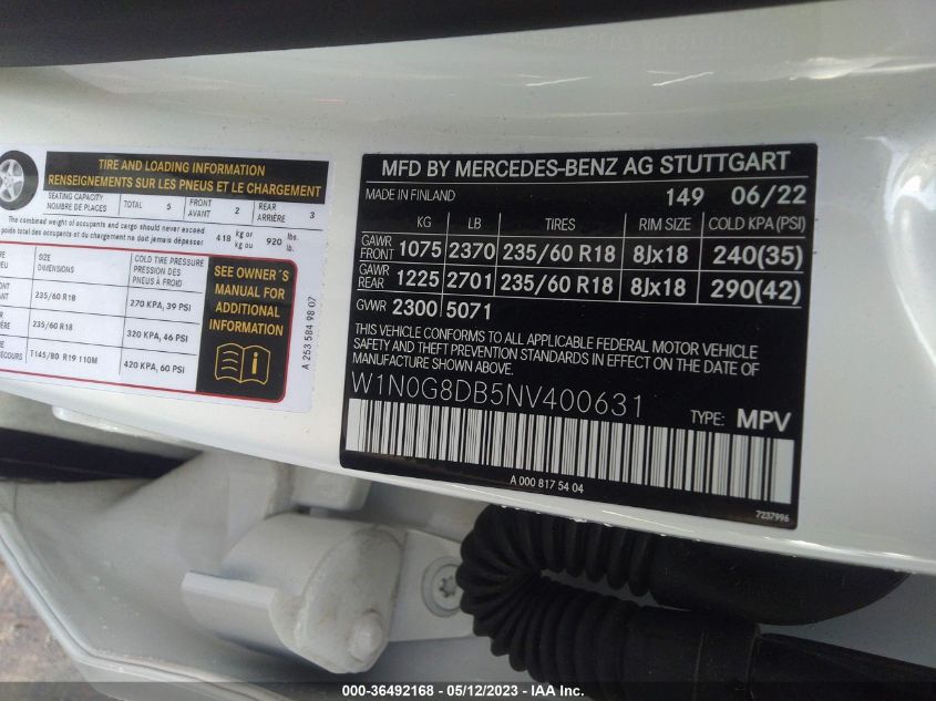 2022 MERCEDES-BENZ GLC GLC 300 - W1N0G8DB5NV400631