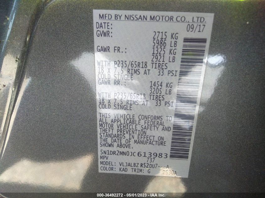 2018 NISSAN PATHFINDER S - 5N1DR2MN0JC613983