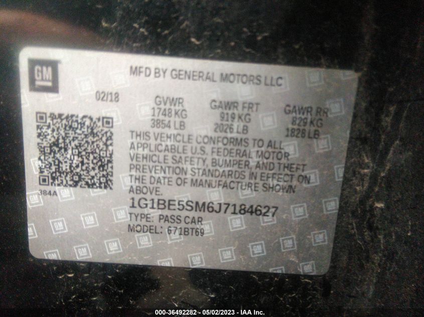 2018 CHEVROLET CRUZE LT - 1G1BE5SM6J7184627