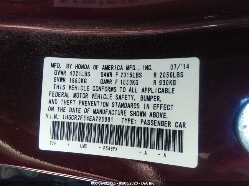 2014 HONDA ACCORD SEDAN SPORT - 1HGCR2F54EA295091