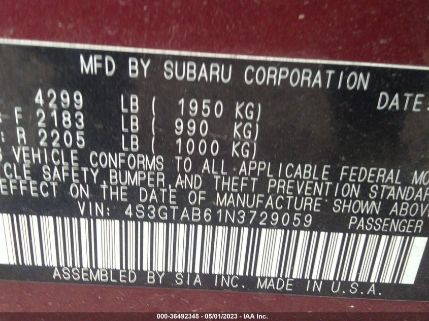 2022 SUBARU IMPREZA - 4S3GTAB61N3729059