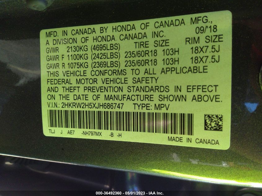 2018 HONDA CR-V EX - 2HKRW2H5XJH686747
