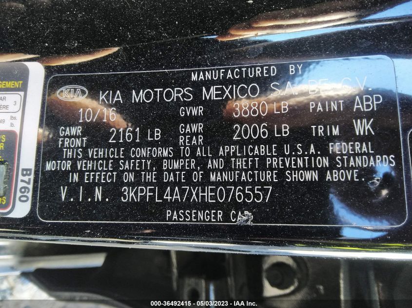 2017 KIA FORTE LX - 3KPFL4A7XHE076557