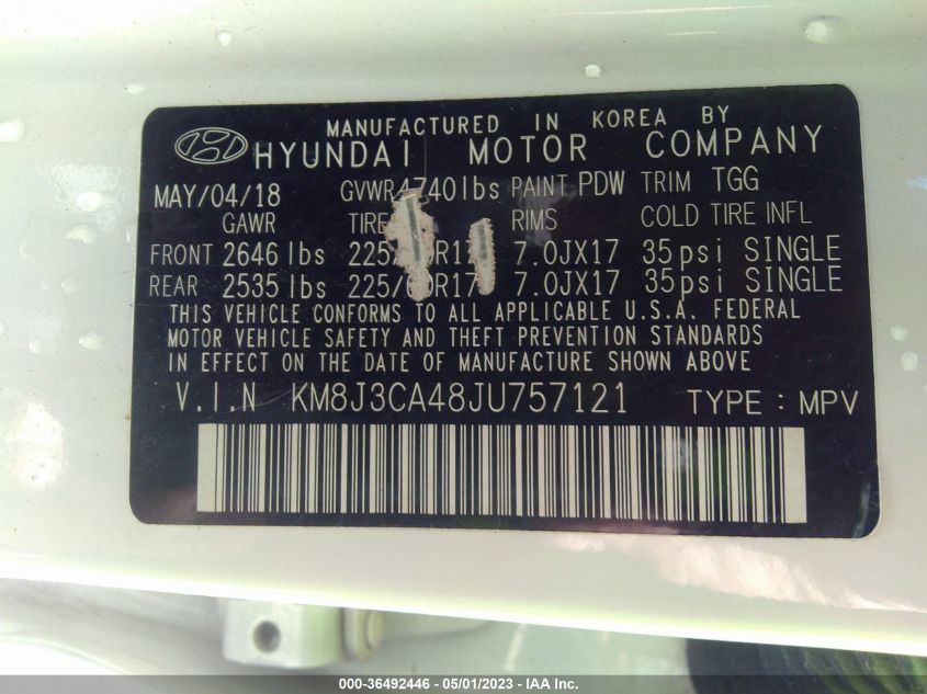 2018 HYUNDAI TUCSON SEL - KM8J3CA48JU757121