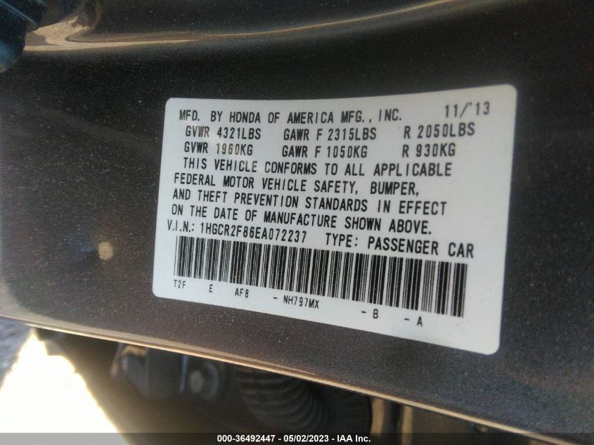 2014 HONDA ACCORD SEDAN EX-L - 1HGCR2F86EA072237
