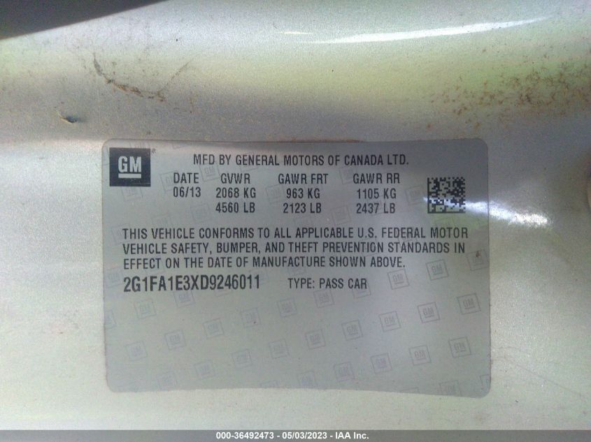 2013 CHEVROLET CAMARO LS - 2G1FA1E3XD9246011