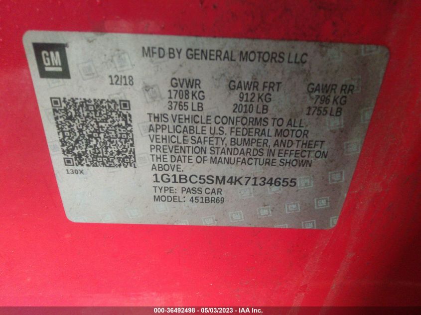 2019 CHEVROLET CRUZE LS - 1G1BC5SM4K7134655