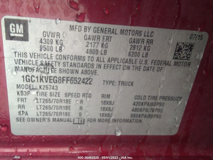 2015 CHEVROLET SILVERADO 2500HD LT - 1GC1KVEG8FF652422