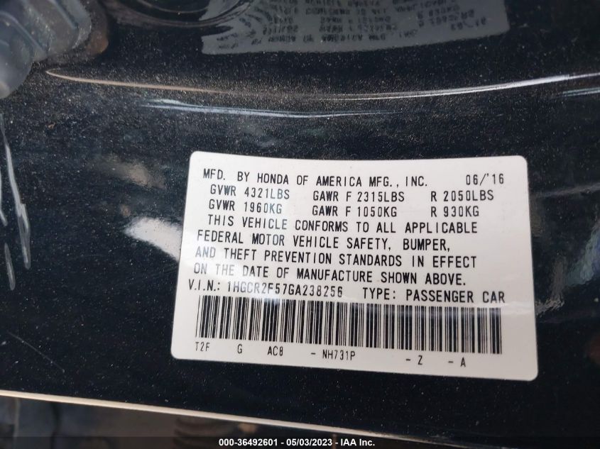 2016 HONDA ACCORD SEDAN SPORT - 1HGCR2F57GA238256
