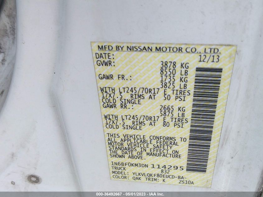 2013 NISSAN NV S 1N6BF0KM3DN114295