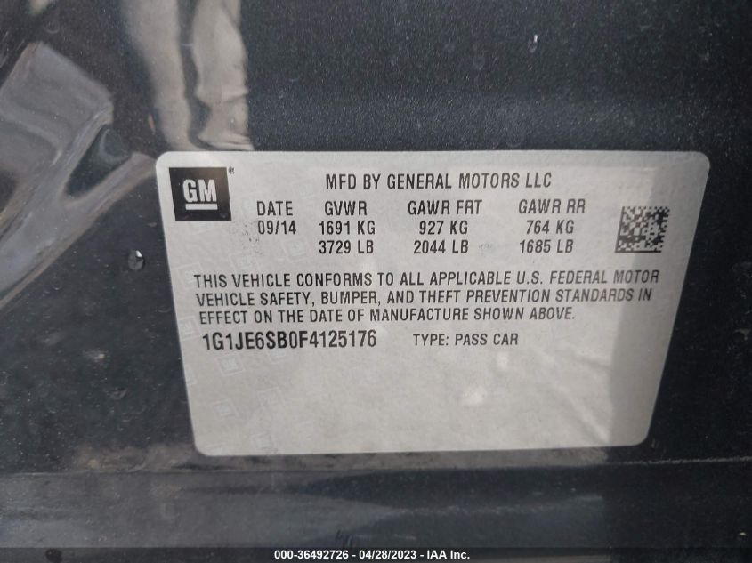 2015 CHEVROLET SONIC LTZ - 1G1JE6SB0F4125176