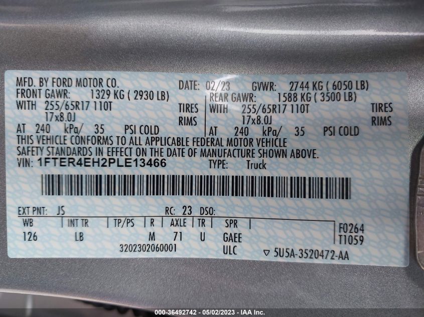 2023 FORD RANGER XL/XLT/LARIAT - 1FTER4EH2PLE13466