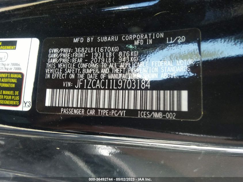 2020 SUBARU BRZ LIMITED - JF1ZCAC11L9703184