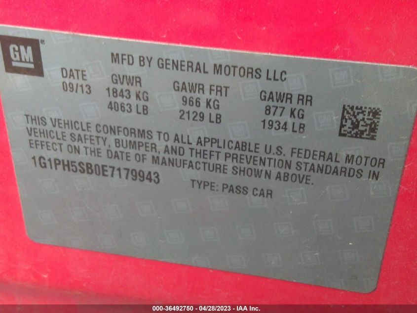 2014 CHEVROLET CRUZE ECO - 1G1PH5SB0E7179943