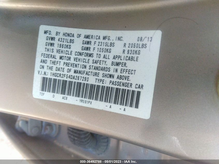 2013 HONDA ACCORD SDN SPORT - 1HGCR2F54DA267290