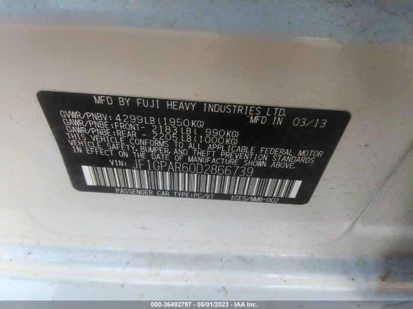 2013 SUBARU IMPREZA WAGON 2.0I SPORT LIMITED - JF1GPAR60D2866739