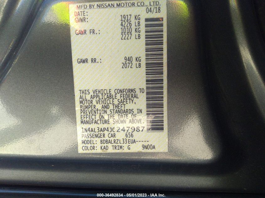2018 NISSAN ALTIMA 2.5 SL - 1N4AL3AP4JC247987