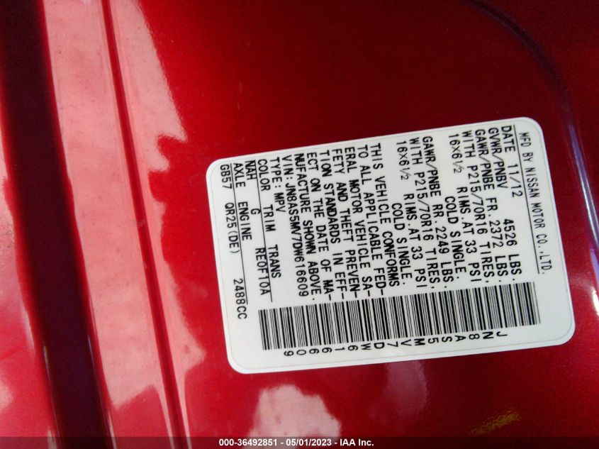 2013 NISSAN ROGUE S - JN8AS5MV7DW616609