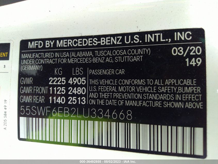 2020 MERCEDES-BENZ C-CLASS AMG C 43 - 55SWF6EB2LU334668