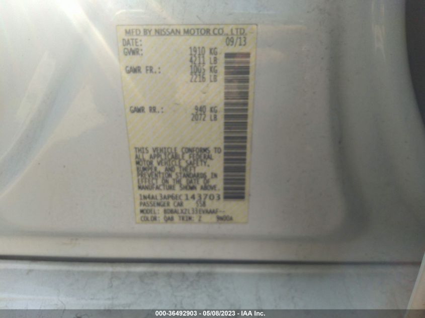 2014 NISSAN ALTIMA 2.5 SL - 1N4AL3AP6EC143703