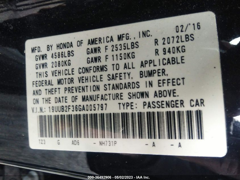2016 ACURA TLX V6 - 19UUB2F36GA005797