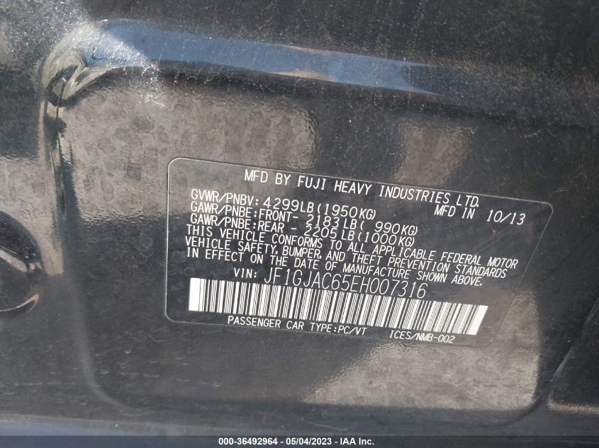 2014 SUBARU IMPREZA SEDAN PREMIUM - JF1GJAC65EH007316