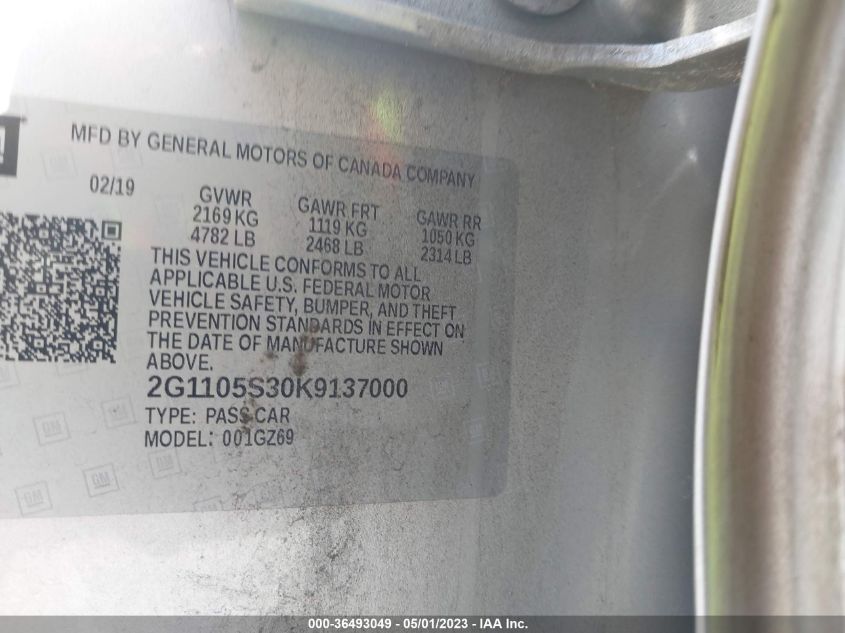 2019 CHEVROLET IMPALA PREMIER - 2G1105S30K9137000