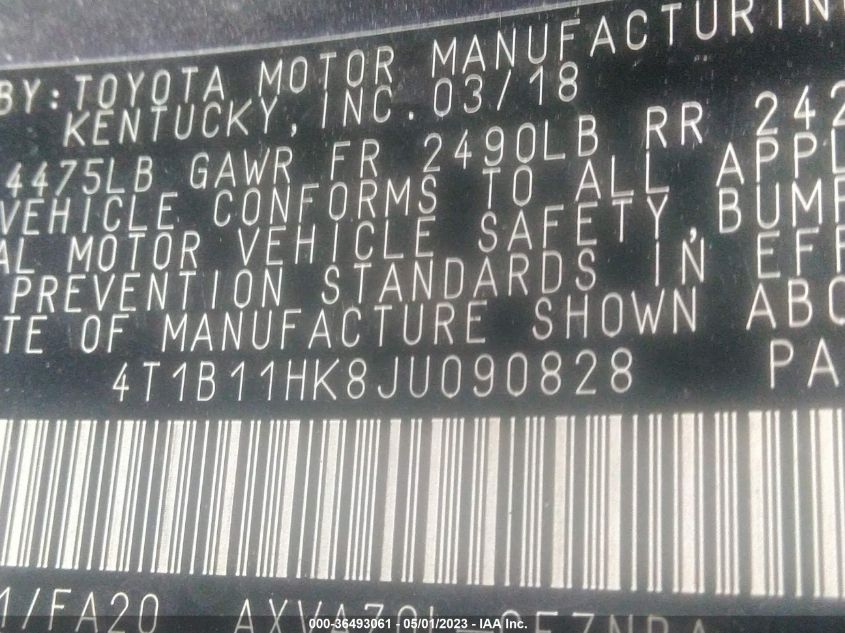 2018 TOYOTA CAMRY LE/SE/XLE/L - 4T1B11HK8JU090828