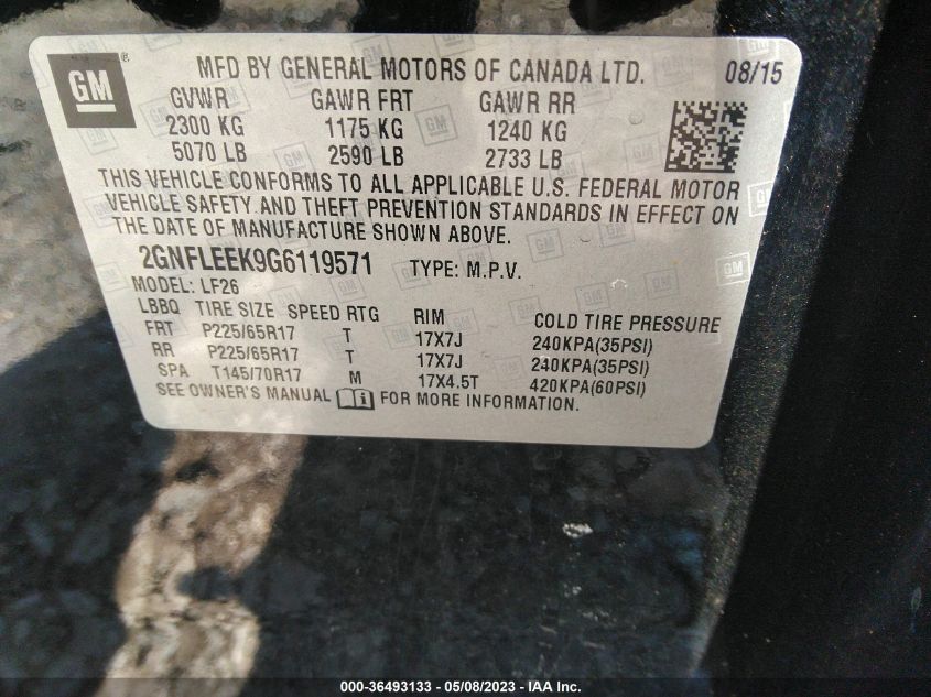 2016 CHEVROLET EQUINOX LS - 2GNFLEEK9G6119571