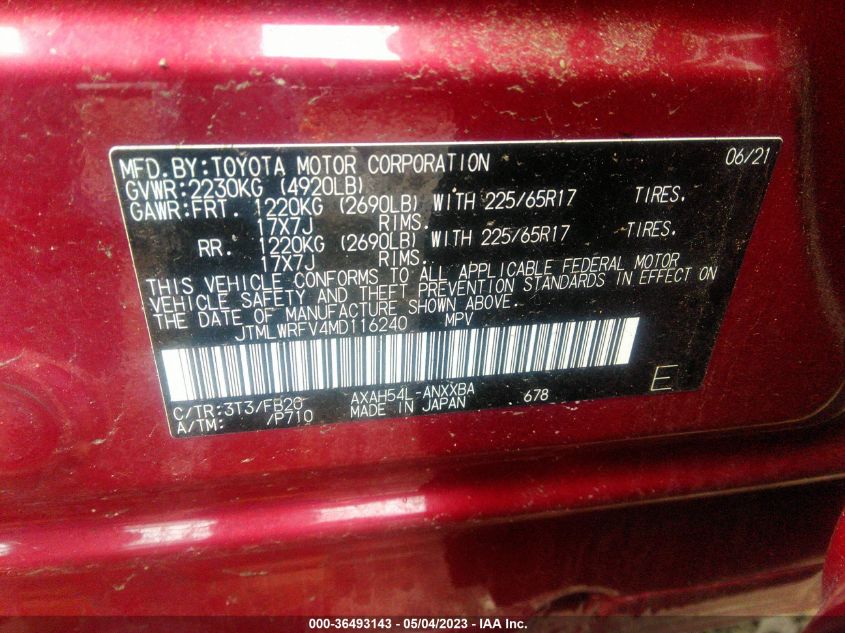 2021 TOYOTA RAV4 HYBRID LE - JTMLWRFV4MD116240