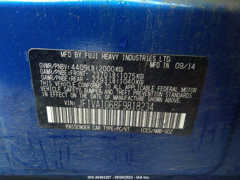 2015 SUBARU WRX LIMITED - JF1VA1G68F9818234