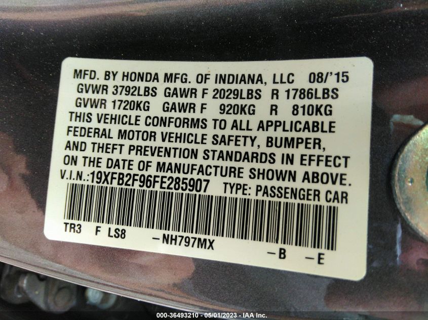 2015 HONDA CIVIC SEDAN EX-L - 19XFB2F96FE285907