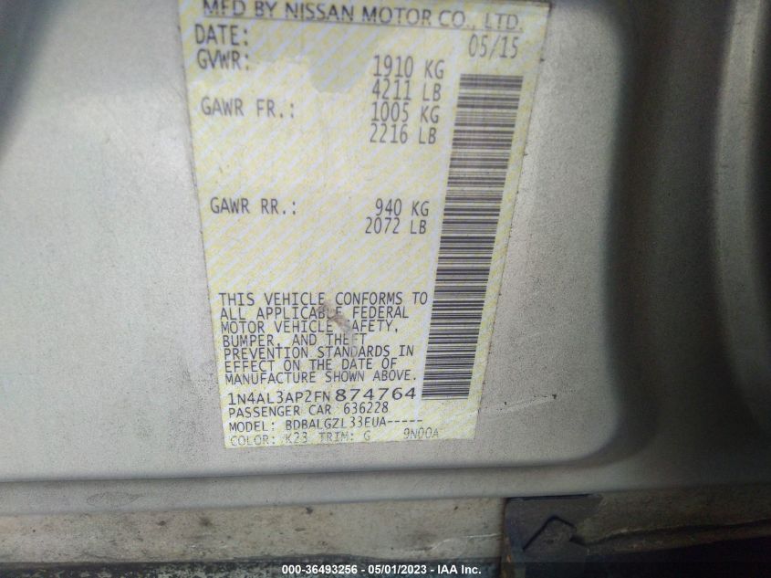 2015 NISSAN ALTIMA 2.5 - 1N4AL3AP2FN874764