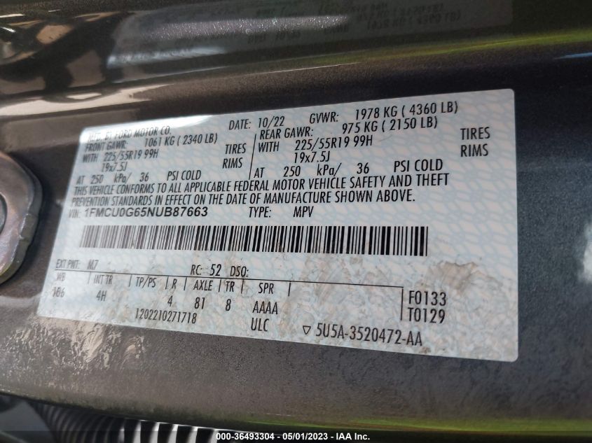 2022 FORD ESCAPE SE - 1FMCU0G65NUB87663