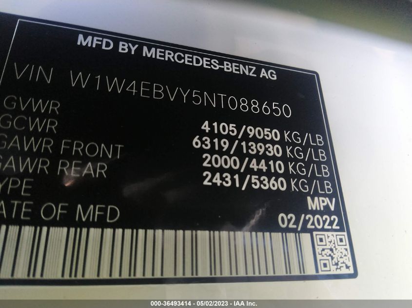 2022 MERCEDES-BENZ SPRINTER VAN W1W4EBVY5NT088650