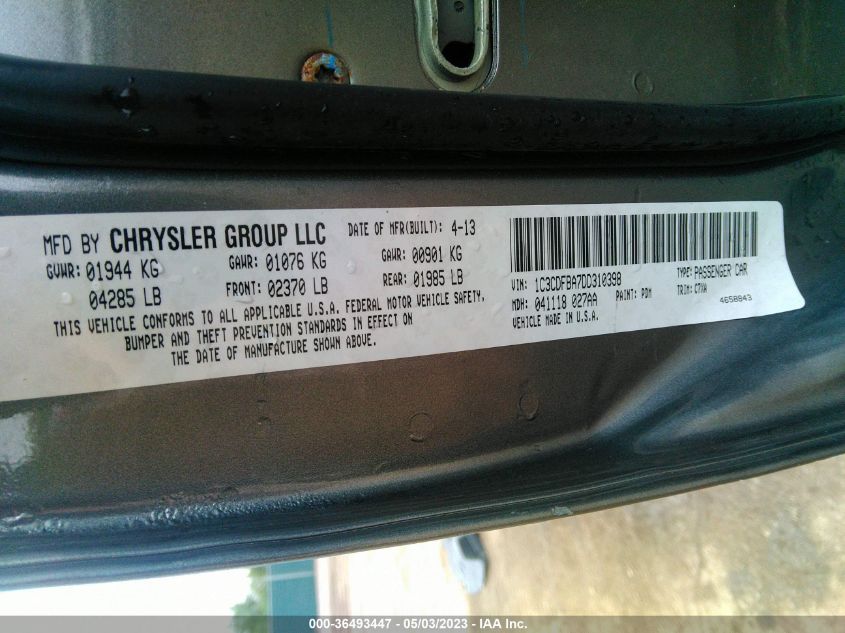 2013 DODGE DART SXT - 1C3CDFBA7DD310398