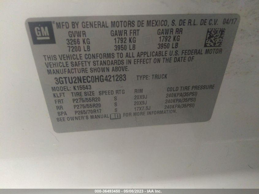 2017 GMC SIERRA 1500 SLT - 3GTU2NEC0HG421283