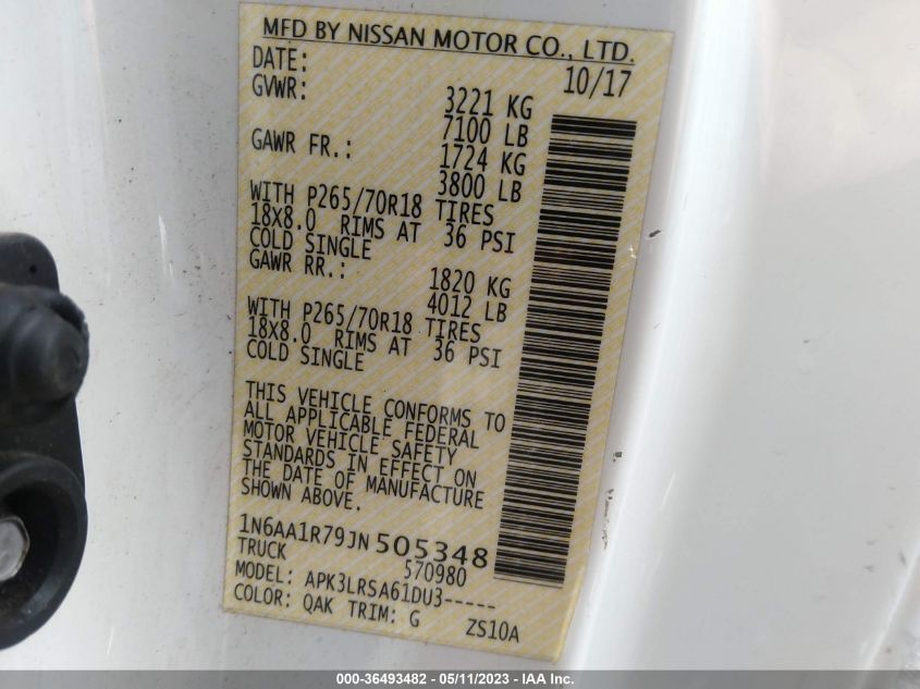 2018 NISSAN TITAN S - 1N6AA1R79JN505348
