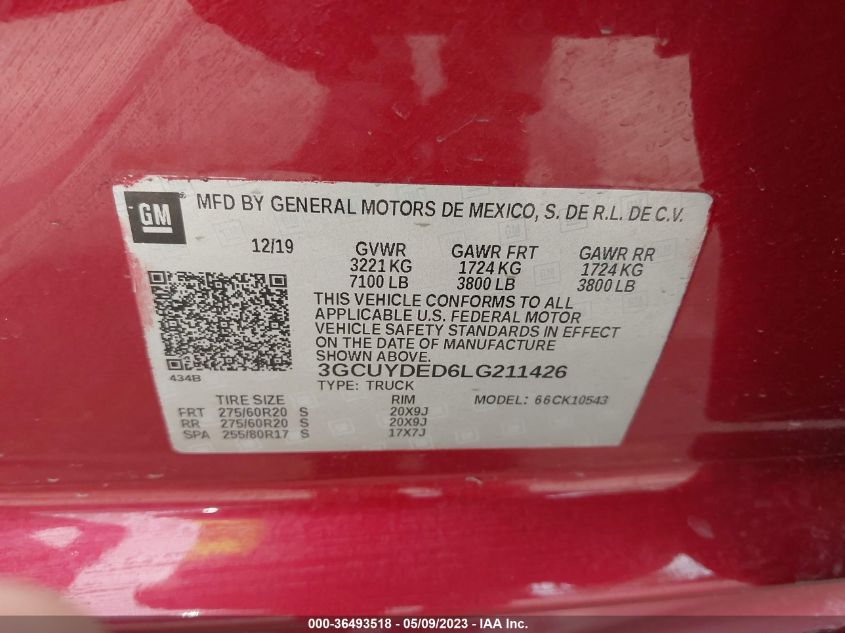 2020 CHEVROLET SILVERADO 1500 LT - 3GCUYDED6LG211426