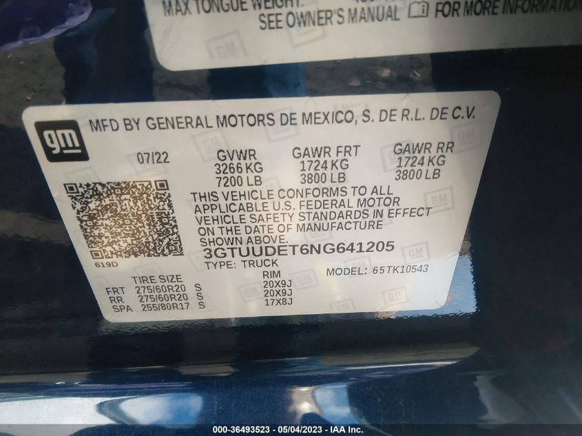 2022 GMC SIERRA 1500 SLT - 3GTUUDET6NG641205