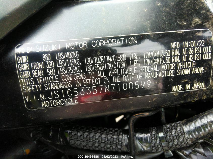 2022 SUZUKI GSX-S750 M/Z - JS1C533B7N7100599