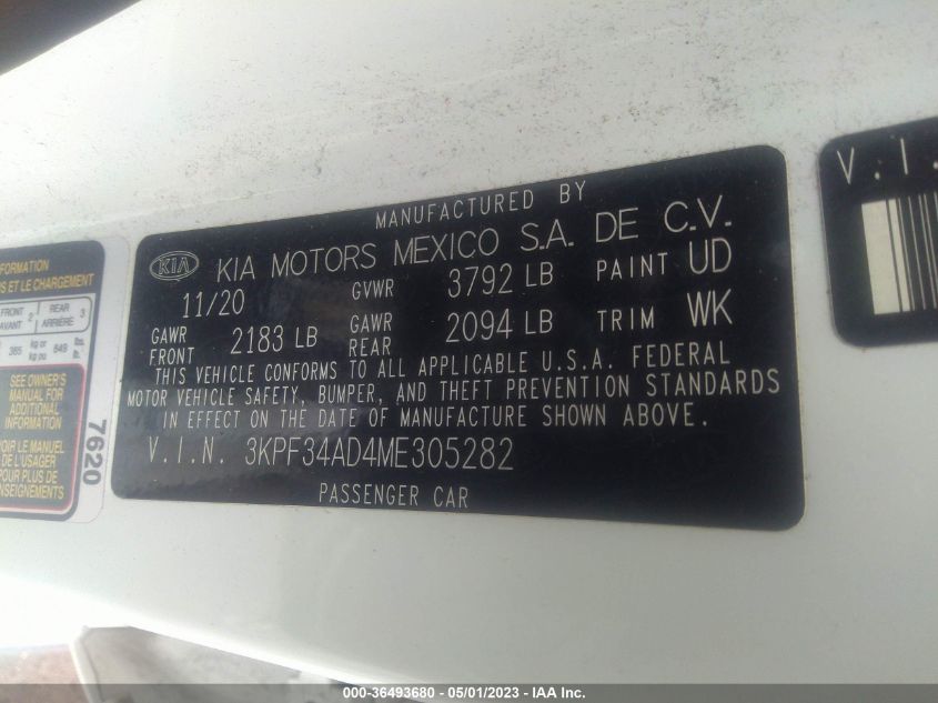 2021 KIA FORTE GT-LINE - 3KPF34AD4ME305282