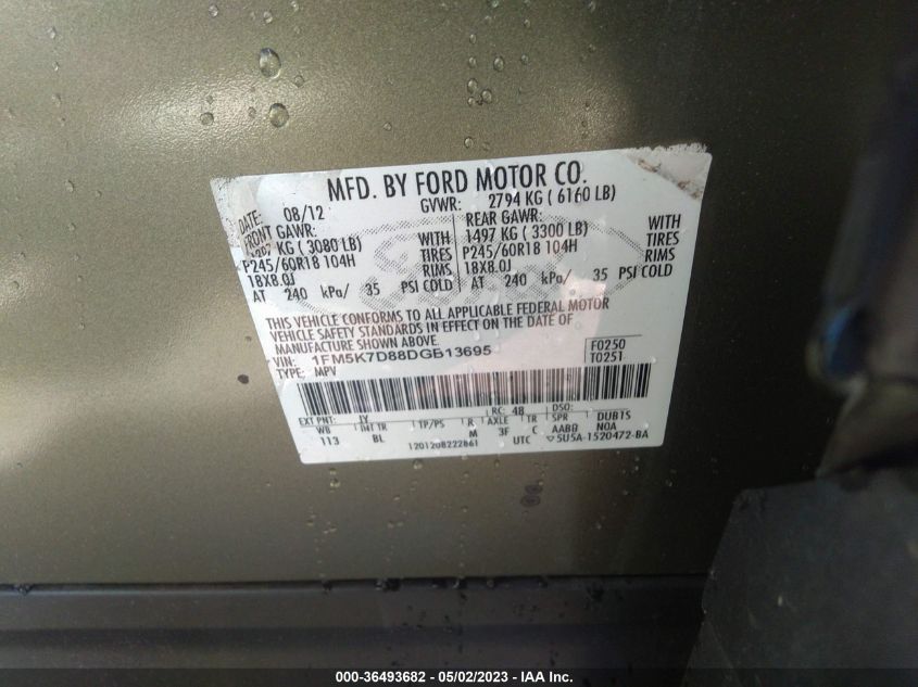 2013 FORD EXPLORER XLT - 1FM5K7D88DGB13695